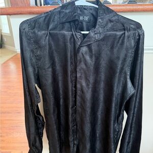 Men's Black Paisley Satin Dress Shirt